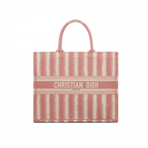 Dior Book Tote Pink D-Stripes Embroidery M1286