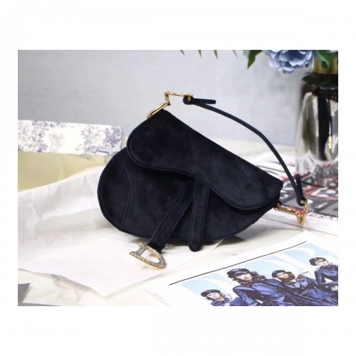 Christian Dior Saddle 20cm Shoulder Bag with Crystals Velvet M8044