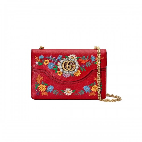 Gucci Floral Embroidered Small Leather Shoulder Bag 499617