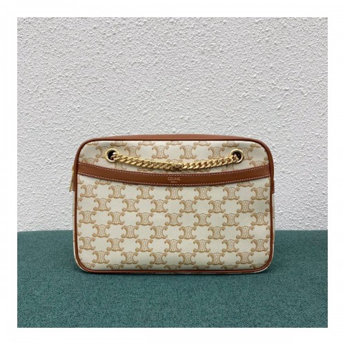 Celine Medium Patapans In Triomphe Canvas 195452 White