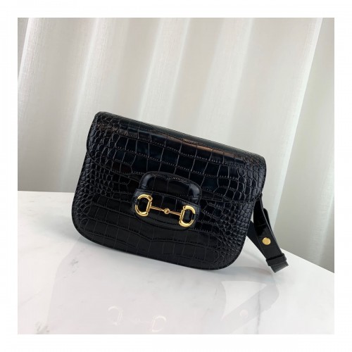 Gucci 1955 Horsebit Crocodile Shoulder Bag 602204