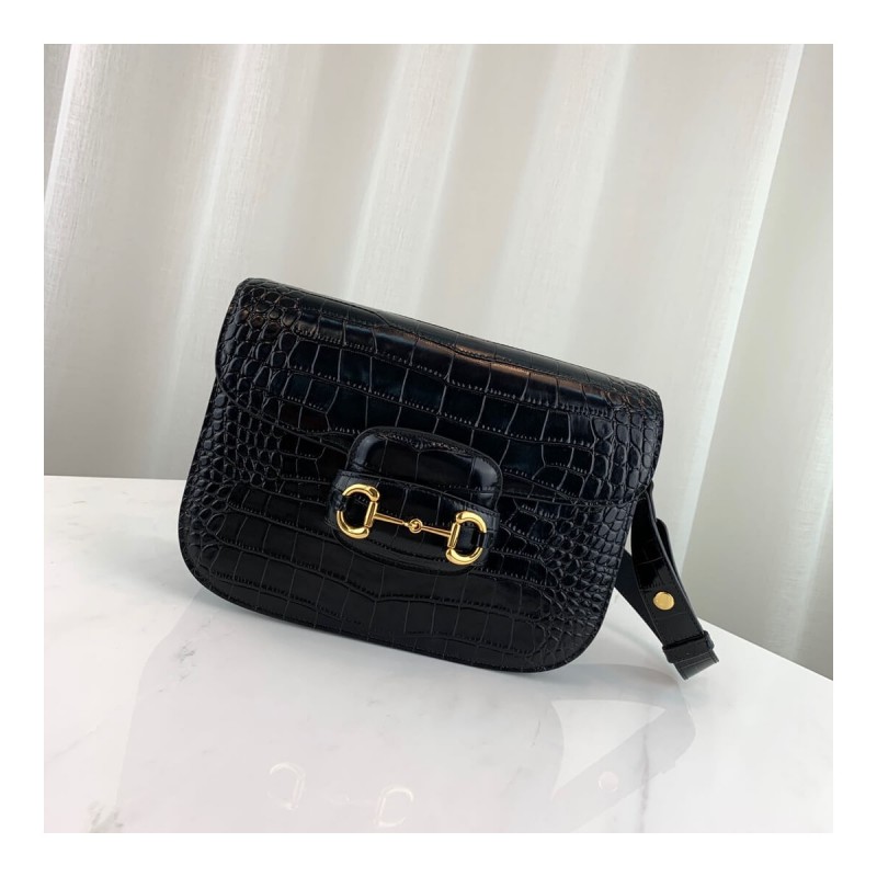 Gucci 1955 Horsebit Crocodile Shoulder Bag 602204