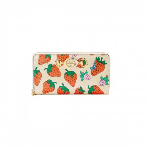 Gucci Zumi Strawberry Print Zip Around Wallet 570661