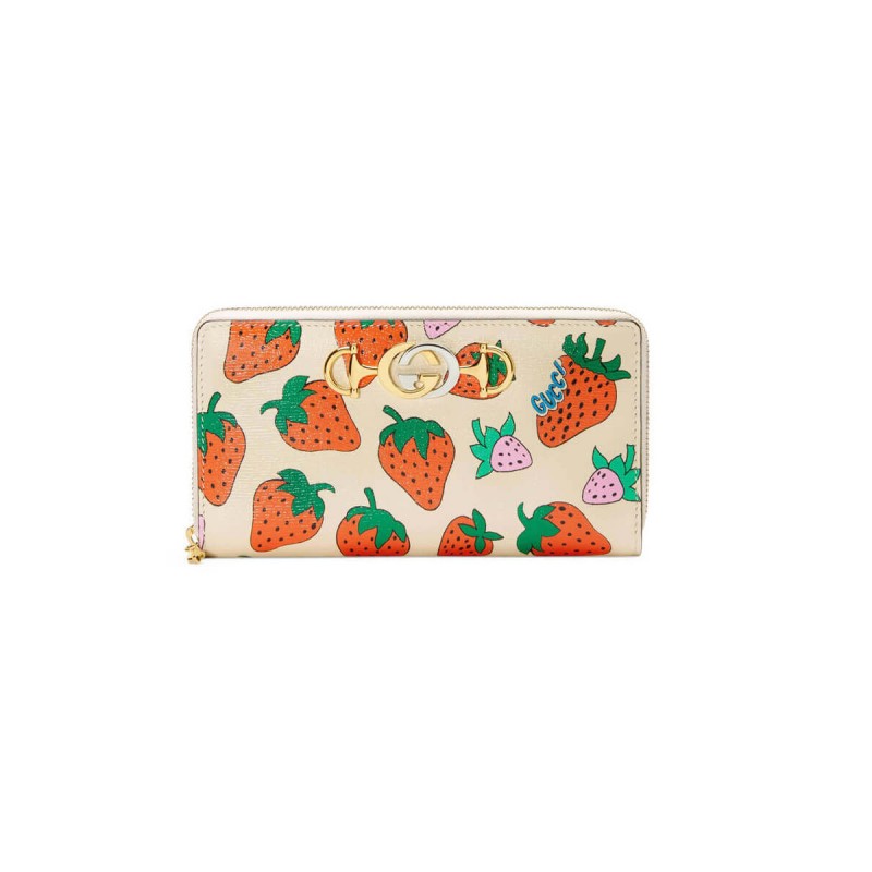 Gucci Zumi Strawberry Print Zip Around Wallet 570661