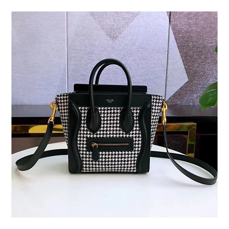 Celine Nano Luggage Bag In Tweed And Smooth Calfskin 189242