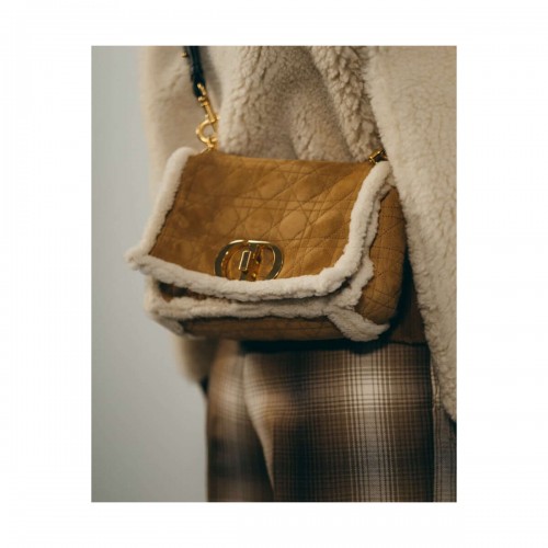 Christian Dior 30 Montaigne Bag in Camel-Colored Shearling M9203