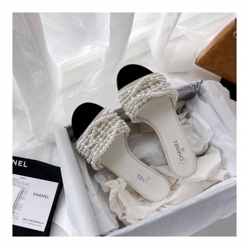 Chanel Satin CC Pearl Sandal Flats 36123