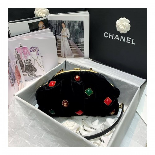 Chanel Velvet Clutch with Enamel AS2137