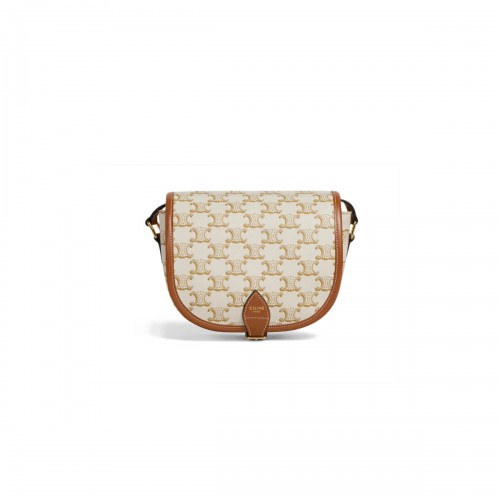 Celine Medium Folco Bag In Triomphe Canvas 191502 White