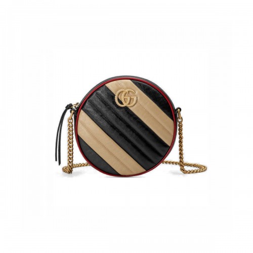 Gucci GG Marmont Mini Round Shoulder Bag 550154 Beige/Black