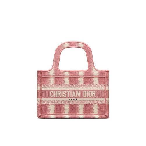 Christian Dior Mini Book Tote Pink D-Stripes Embroidery S5475