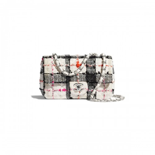 Chanel Tweed 20cm Classic Flap Bag A01116 White/Black