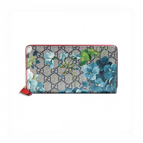 Gucci GG Blooms Supreme Zip Around Wallet 404071 Blue