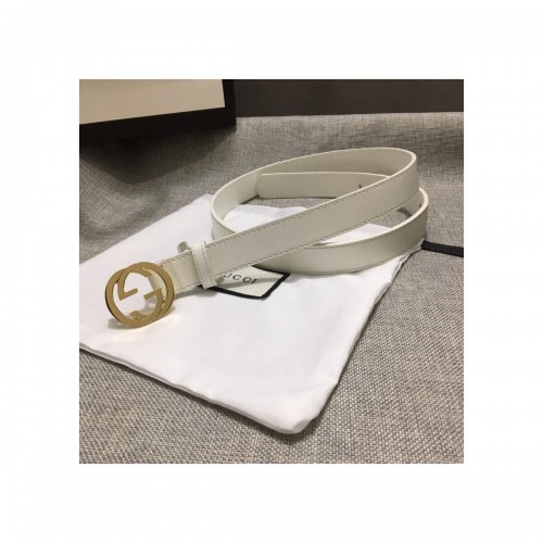 Gucci White Leather Belt With Double G Buckle 20mm