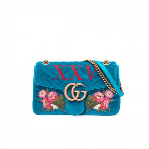 Gucci XXV Anniversary Teal Velvet Shoulder Bag 443496