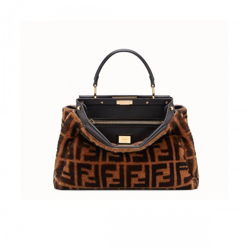 Fendi Peekaboo Iconic Medium Brown Sheepskin Bag 8BN290