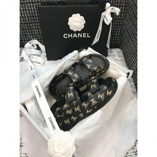 Chanel Velcro Sandals G31848 Black/Gold