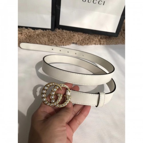 Gucci 20mm Leather Belt With Pearl Double G 453260