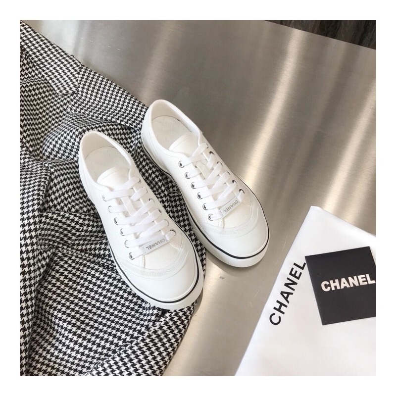 Chanel Canvas Lace Up Cap Toe Sneakers 382306