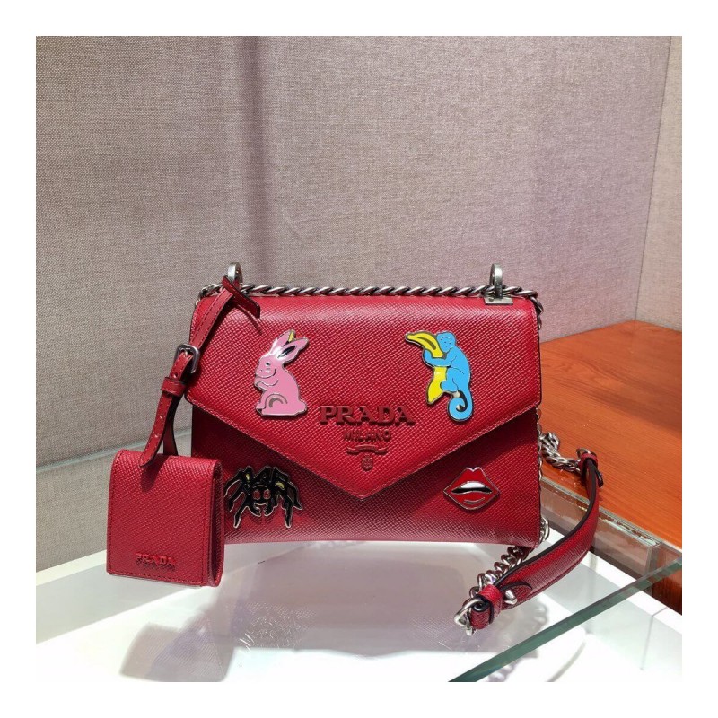 Prada Decal Rabbit Monochrome Logo Shoulder Bag 1BD127