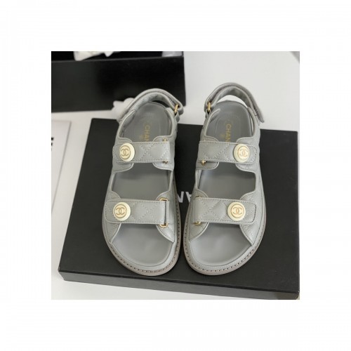 Chanel CC Button Velcro Sandals Grained Calfskin Leather 261157