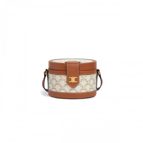 Celine Medium Tambour Bag In Triomphe Canvas 195192 White