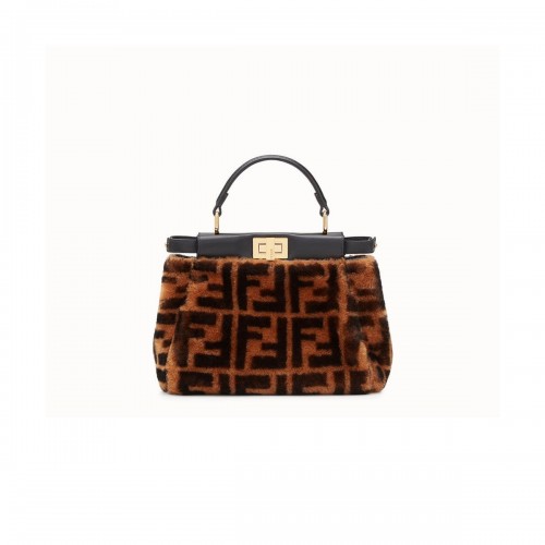 Fendi Peekaboo Iconic Mini Brown Sheepskin Bag 8BN244