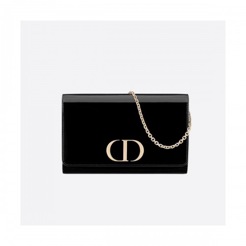 Christian Dior Black 30 Montaigne Patent Calfskin Wallet On Chain S2059