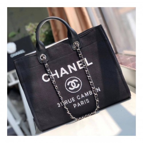 Chanel Deauville Tote 38cm Canvas Bag A66941 Black/White