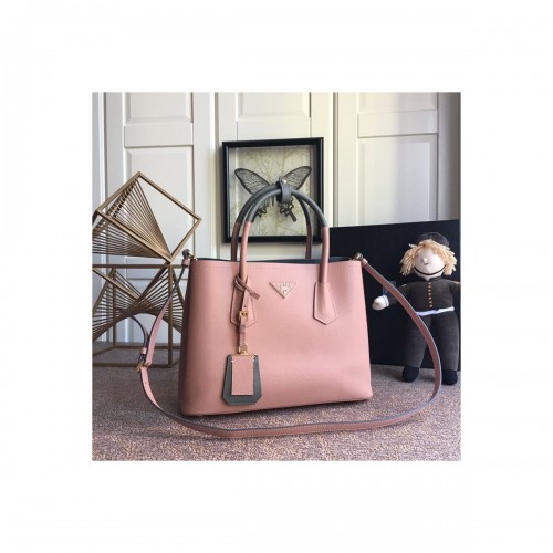 Prada Two-Tone Saffiano Leather Double Bag 1BG775 Pink/Grey
