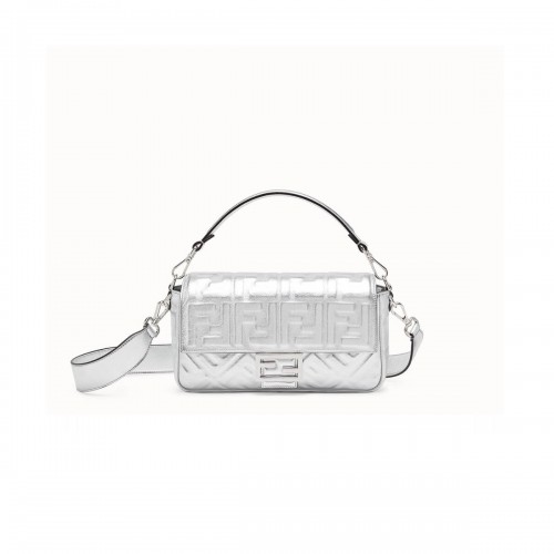 Fendi Baguette Silver Leather Bag 8BR60