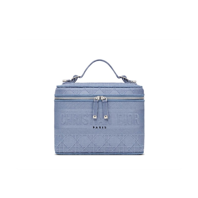 Dior Travel Vanity Case Denim Cannage Embroidery S5480
