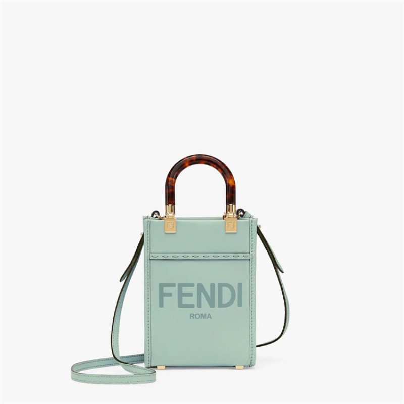 Fendi Mini Sunshine Shopper bag in mint green leather