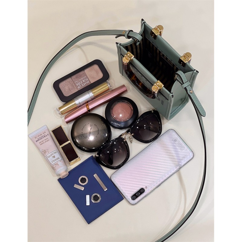 Fendi Mini Sunshine Shopper bag in mint green leather