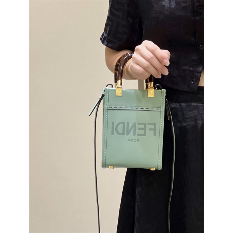 Fendi Mini Sunshine Shopper bag in mint green leather