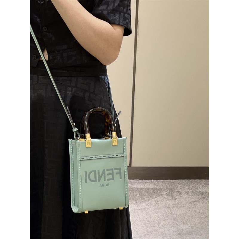 Fendi Mini Sunshine Shopper bag in mint green leather