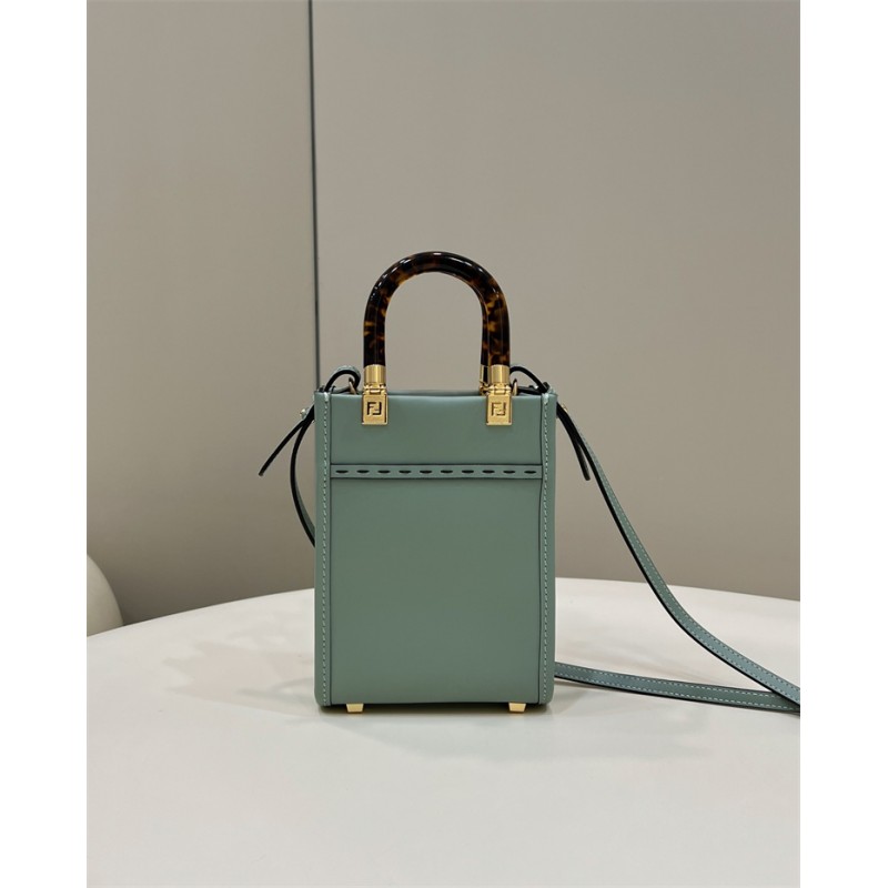 Fendi Mini Sunshine Shopper bag in mint green leather