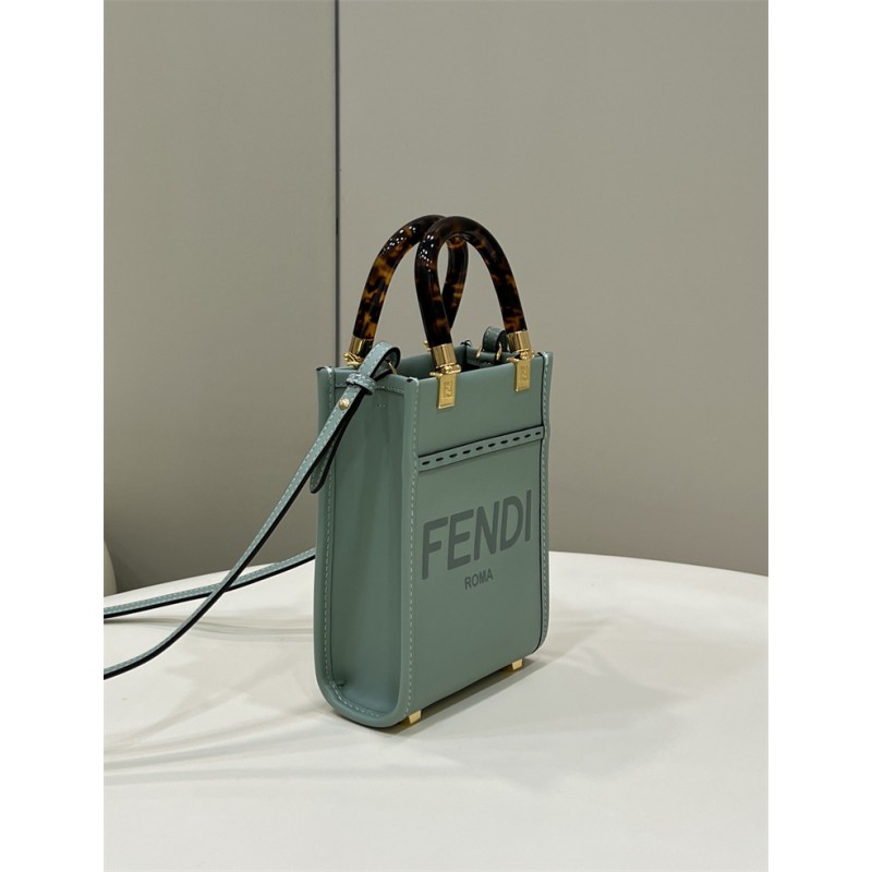 Fendi Mini Sunshine Shopper bag in mint green leather
