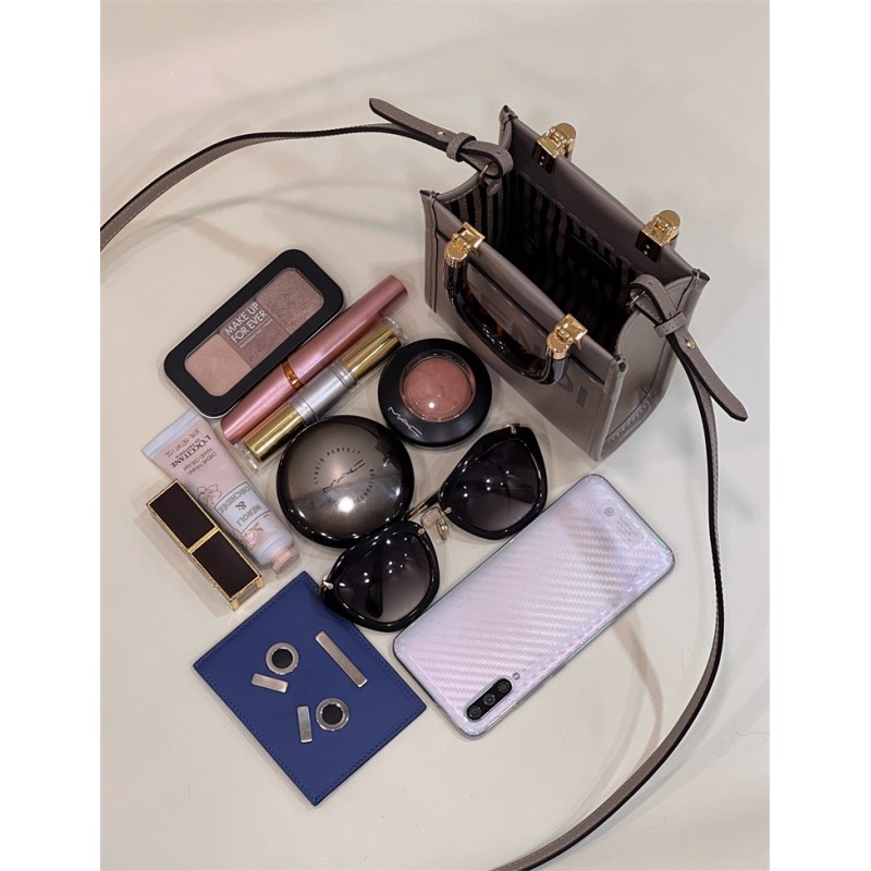 Fendi Mini Sunshine Shopper in dove-gray leather