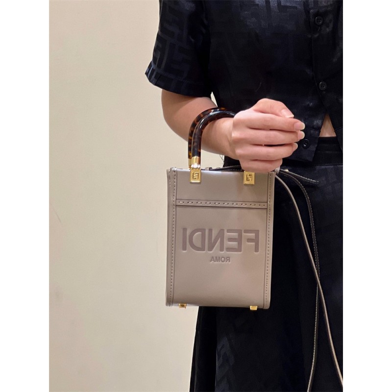 Fendi Mini Sunshine Shopper in dove-gray leather