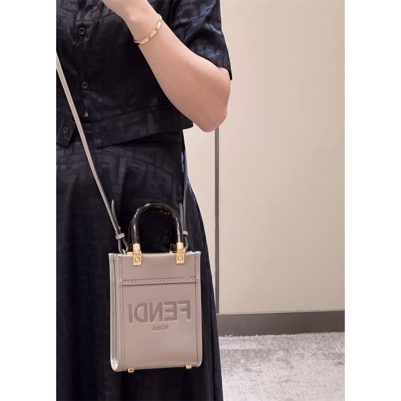 Fendi Mini Sunshine Shopper in dove-gray leather