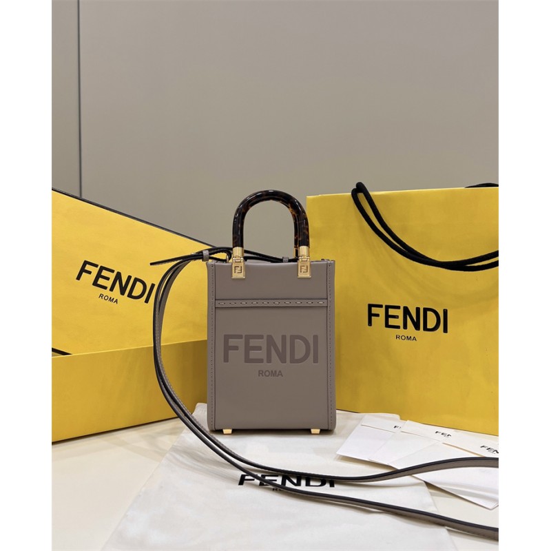 Fendi Mini Sunshine Shopper in dove-gray leather