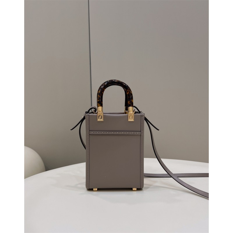 Fendi Mini Sunshine Shopper in dove-gray leather