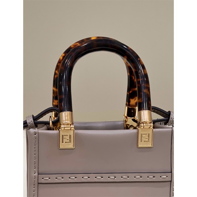 Fendi Mini Sunshine Shopper in dove-gray leather