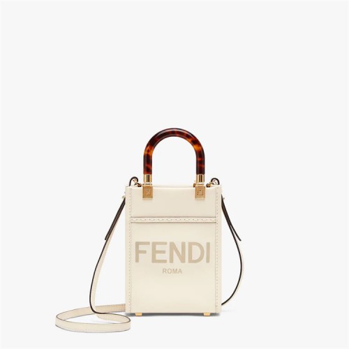 Fendi Mini Sunshine Shopper in white leather