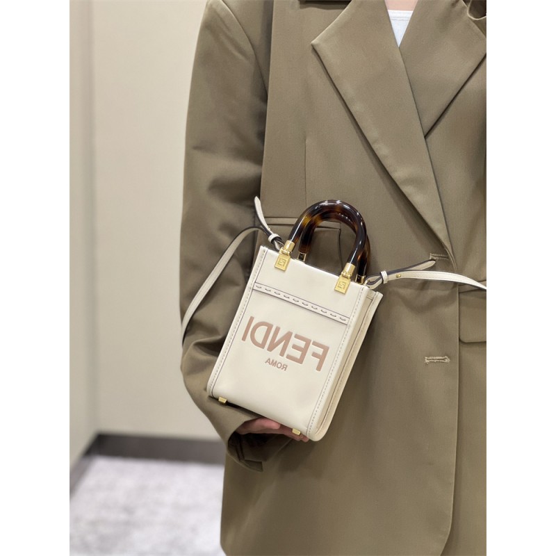 Fendi Mini Sunshine Shopper in white leather