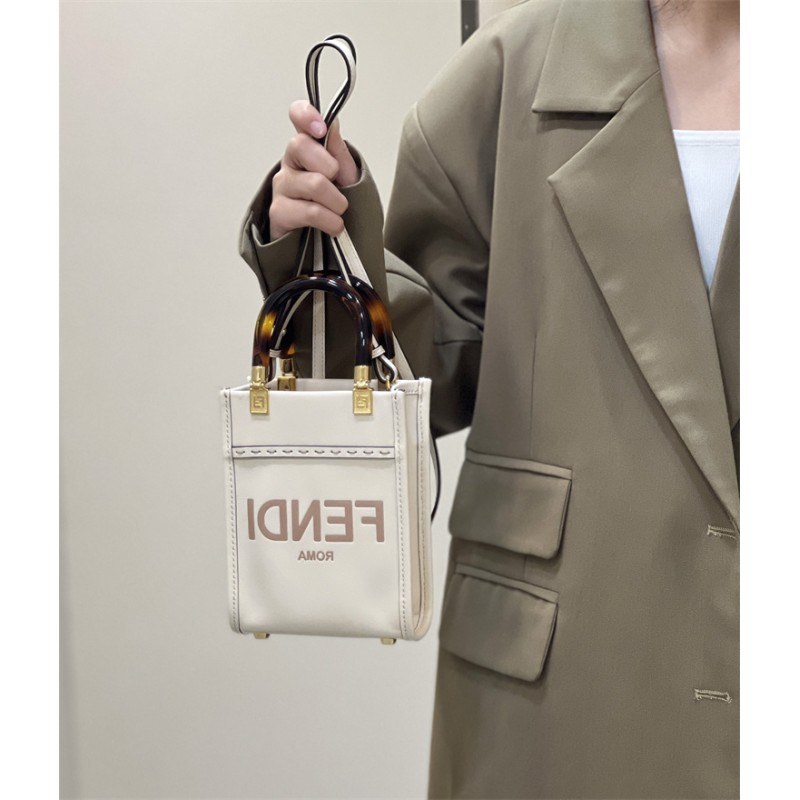 Fendi Mini Sunshine Shopper in white leather