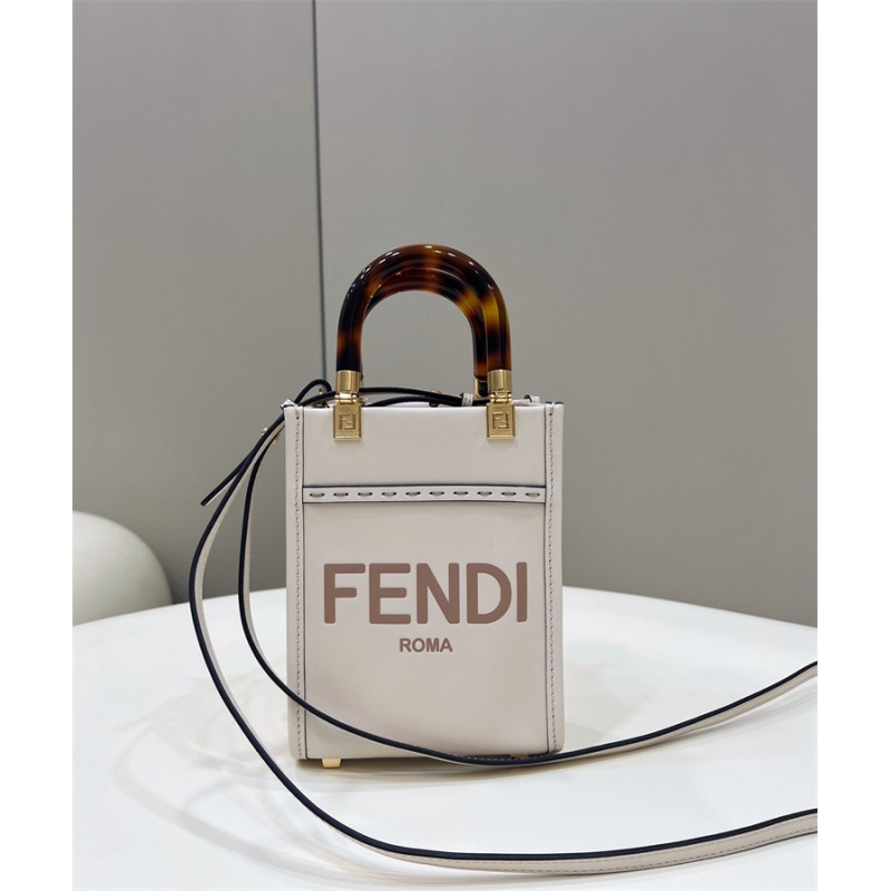 Fendi Mini Sunshine Shopper in white leather