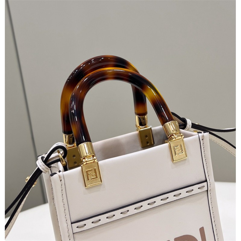 Fendi Mini Sunshine Shopper in white leather