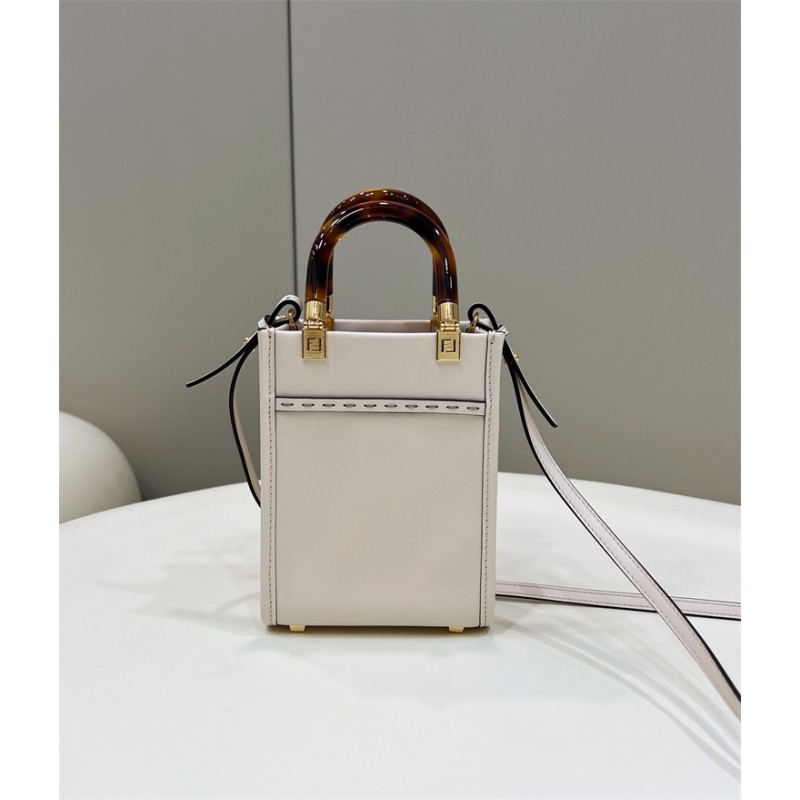Fendi Mini Sunshine Shopper in white leather